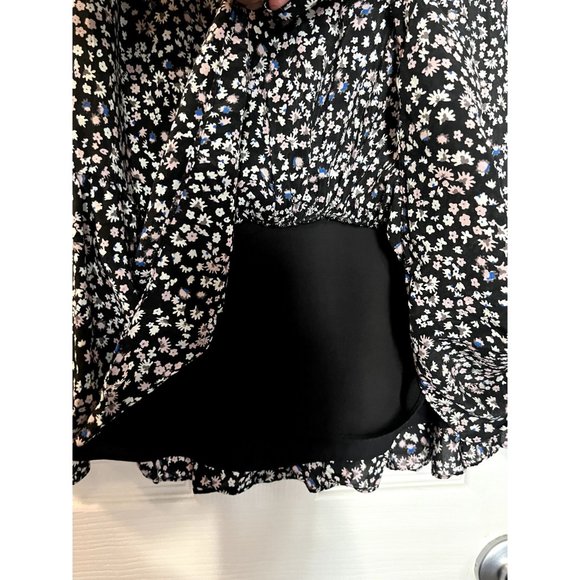 Rebecca Taylor Black Floral Print Sleeveless Mini Dress Size 4 - Picture 6 of 10